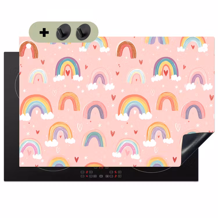 Regenboog - Patroon - Pastel Inductie beschemer met haakjes klein -3d