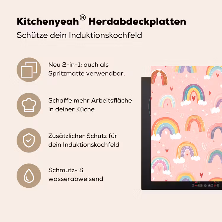 Regenboog - Patroon - Pastel Inductie beschemer met haakjes klein -ky-usp-de
