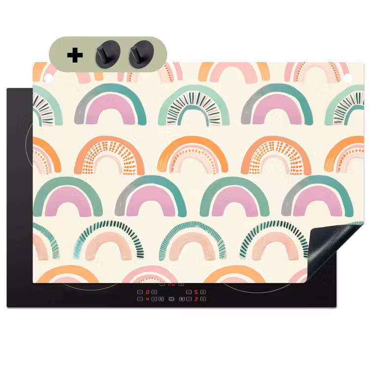 Regenboog - Pastel - Patroon Inductie beschemer met haakjes klein -3d
