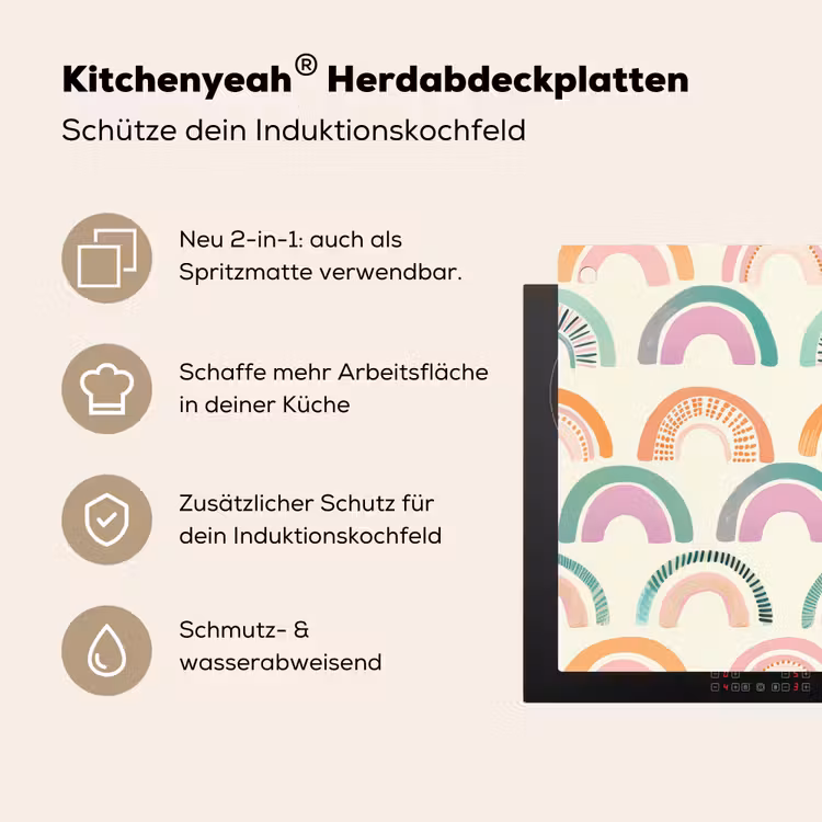 Regenboog - Pastel - Patroon Inductie beschemer met haakjes klein -ky-usp-de