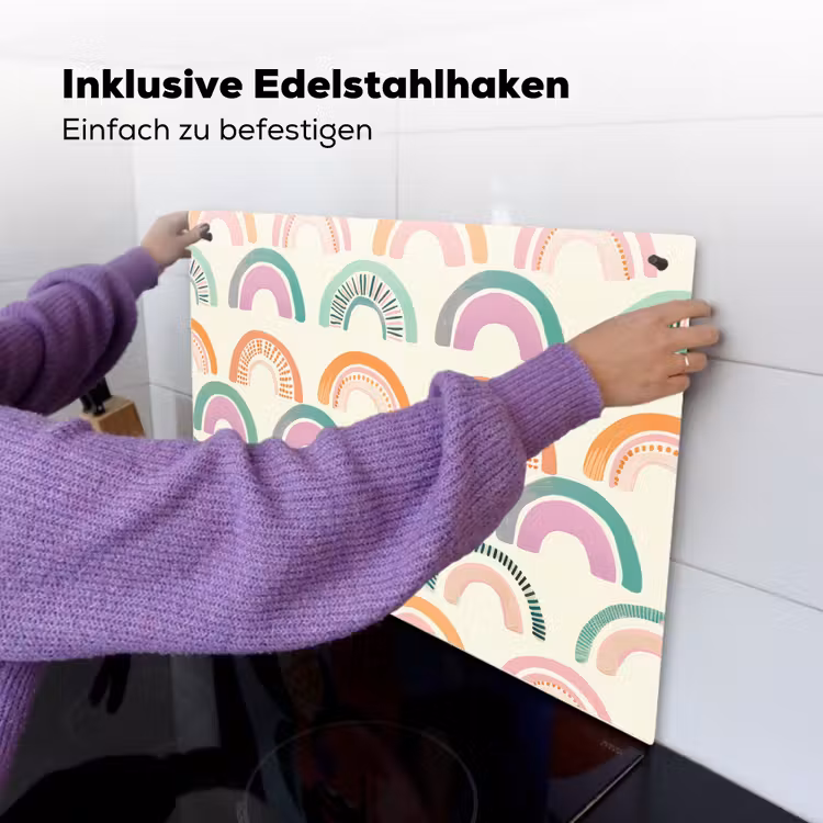 Regenboog - Pastel - Patroon Inductie beschemer met haakjes klein -ky-ophangen-de