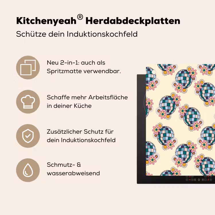Retro - Disco - Bloemen - Discobal Inductie beschemer met haakjes klein 777 -ky-usp-de