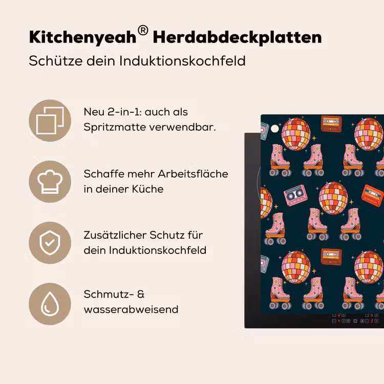 Rolschaatsen - Patroon - Disco Inductie beschemer met haakjes klein 777 -ky-usp-de