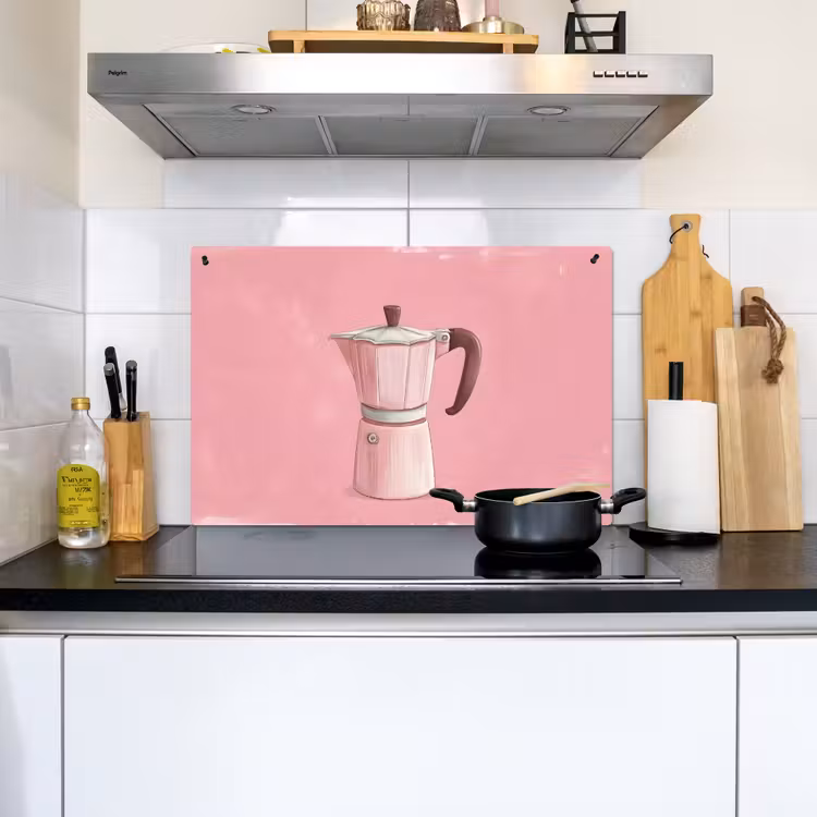 Roze - Mokkapot - Illustratie - Koffie Inductie beschemer met haakjes klein -sfeer2