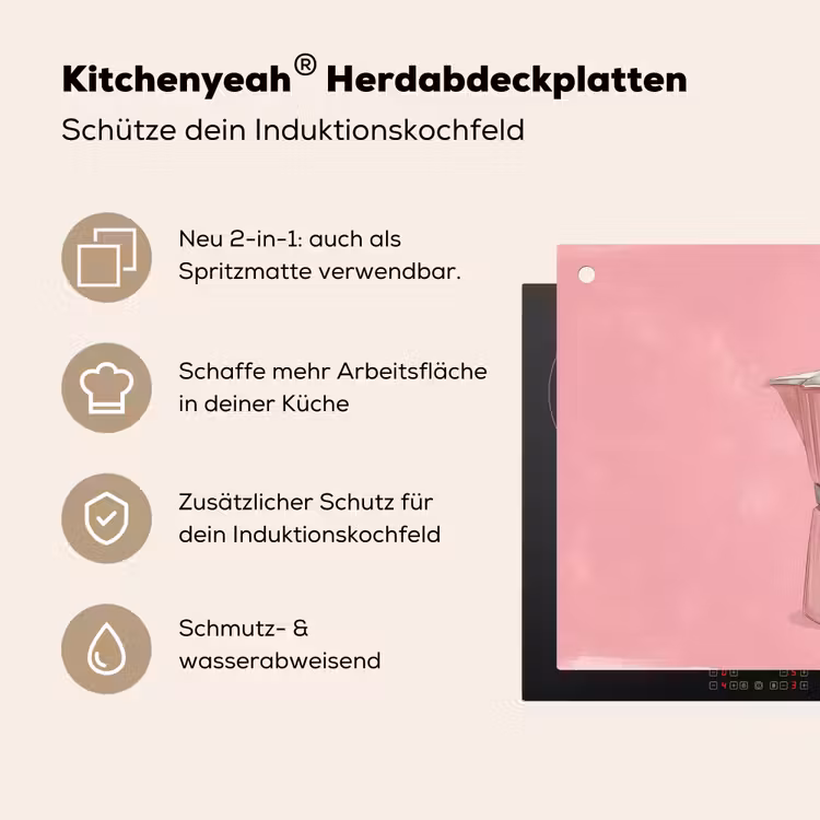 Roze - Mokkapot - Illustratie - Koffie Inductie beschemer met haakjes klein -ky-usp-de