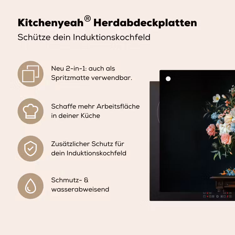 Roze - Bloemen - Vaas - Kleuren Inductie beschemer met haakjes klein -ky-usp-de