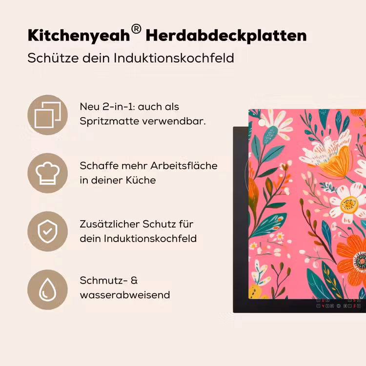 Roze - Bloemen - Wit - Oranje Inductie beschemer met haakjes klein -ky-usp-de