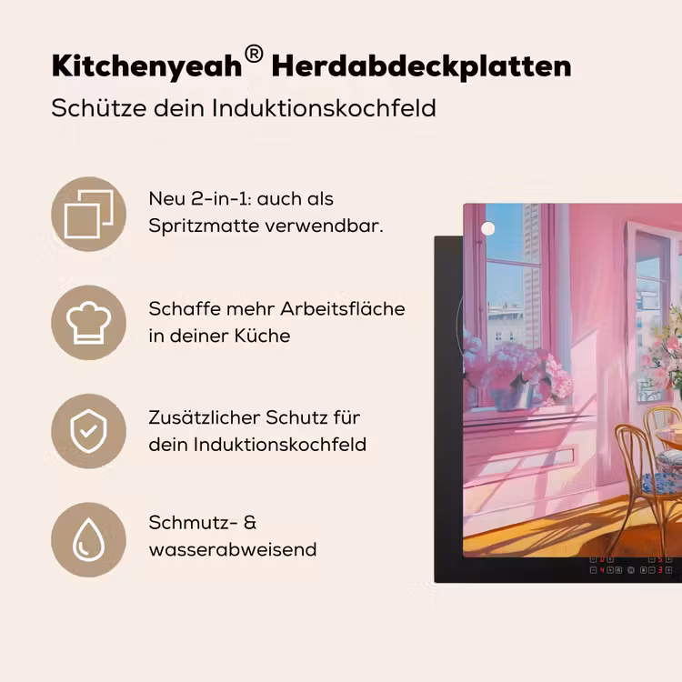 Pink - City - Bloemen Inductie beschemer met haakjes klein -ky-usp-de
