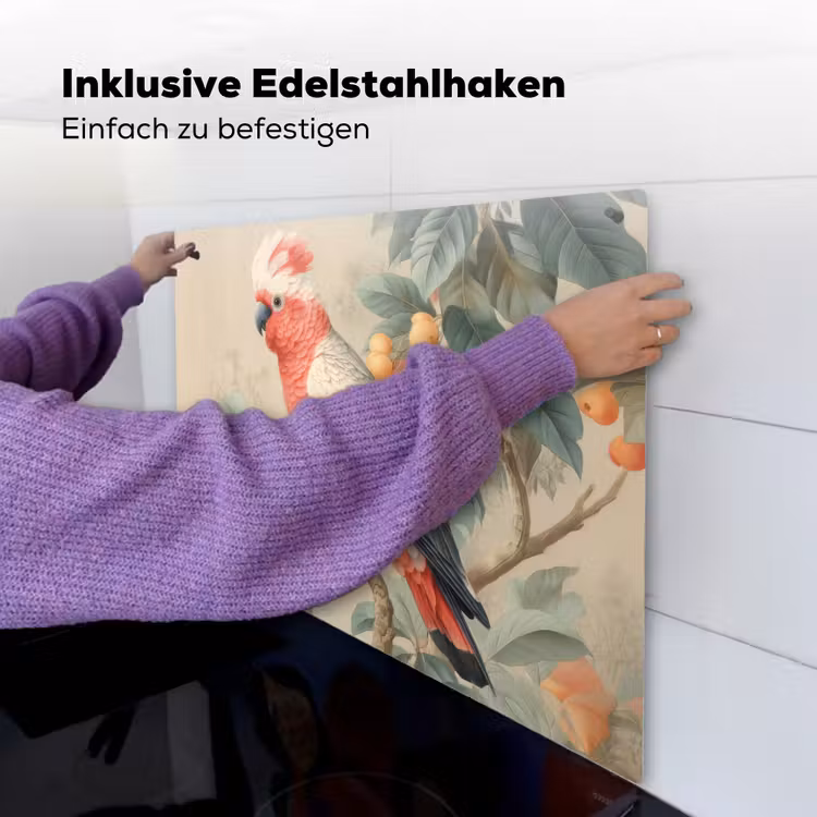 Roze kuifkaketoe - Tak met vruchten - Bladeren Inductie beschemer met haakjes middel -ky-ophangen-de