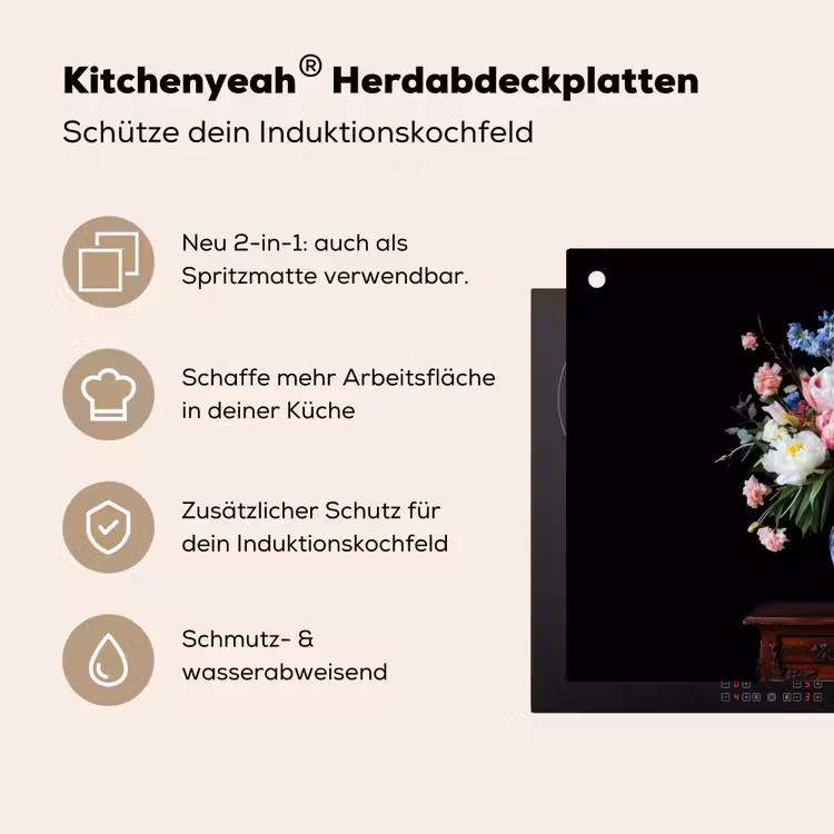 Rozen - Bloemen - Vaas - Boeket Inductie beschemer met haakjes klein -ky-usp-de