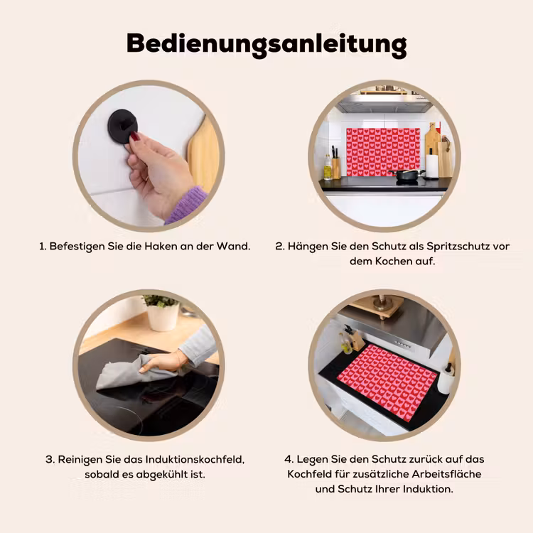 Rood - Roze - Schaakbord - Valentijn Inductie beschemer met haakjes klein -ky-gebruik-de