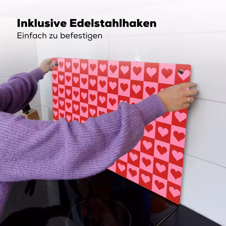 Rood - Roze - Schaakbord - Valentijn Inductie beschemer met haakjes klein -ky-ophangen-de