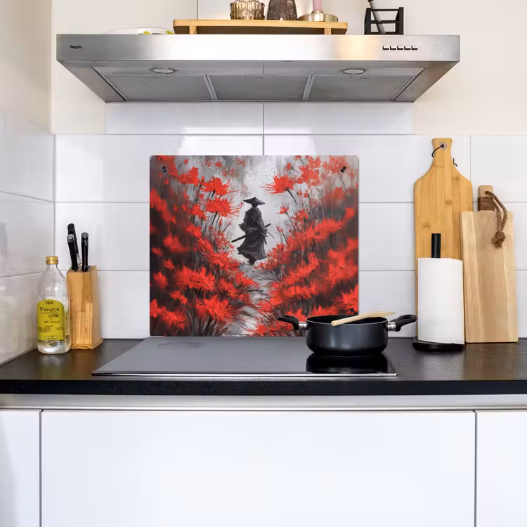 Rode bloemen - mistig - Man Inductie beschemer met haakjes middel -sfeer2