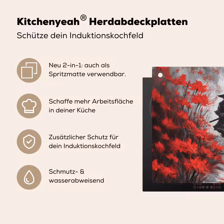 Rode bloemen - mistig - Man Inductie beschemer met haakjes middel -ky-usp-de
