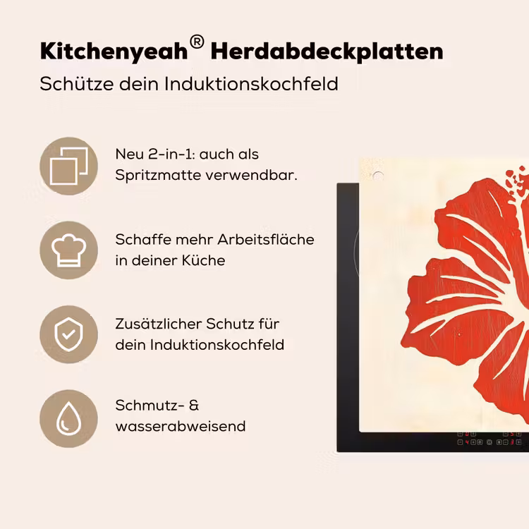 Rode hibiscusbloem - Textuur achtergrond - Beige Inductie beschemer met haakjes middel -ky-usp-de