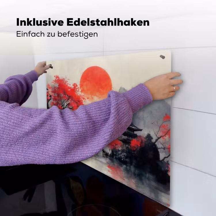 Rode zon - Rivier - brug - Bomen Inductie beschemer met haakjes middel -ky-ophangen-de