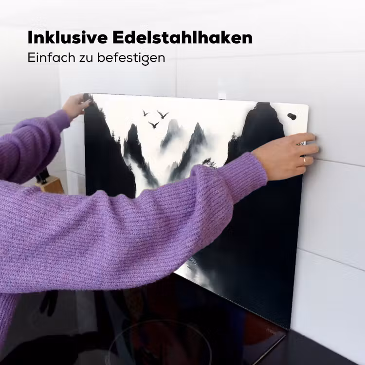 Roeiboot - Mistig - Bergen - Vogels Inductie beschemer met haakjes klein -ky-ophangen-de