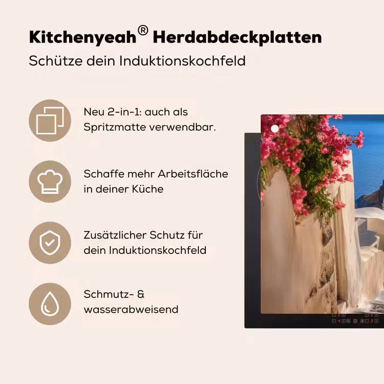 Santorini - Bloemen - Griekenland Inductie beschemer met haakjes klein -ky-usp-de