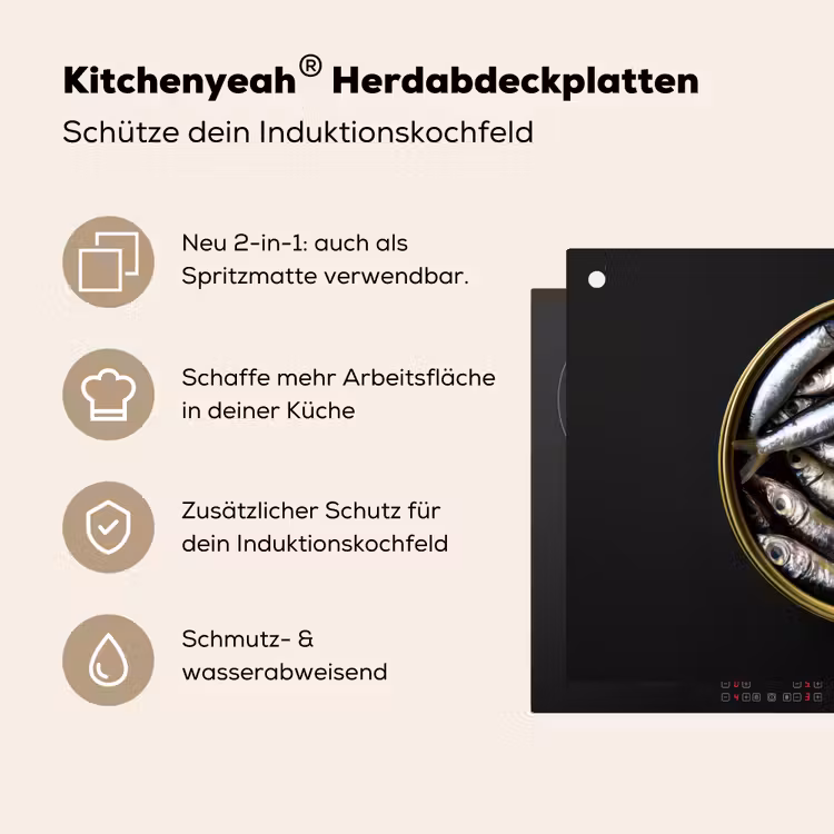 Sardines - Vissen - Rond - Zwart Inductie beschemer met haakjes klein -ky-usp-de