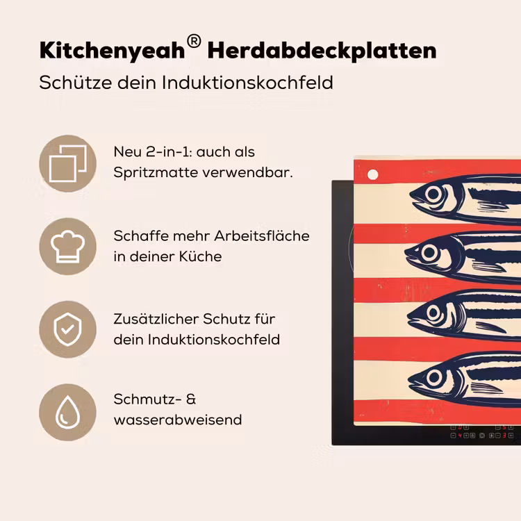 Sardines - Rood en beige strepen Inductie beschemer met haakjes middel -ky-usp-de