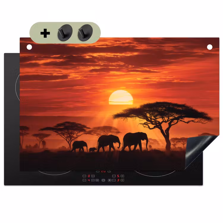 Savanne - Olifanten - Zonsondergang Inductie beschemer met haakjes klein -3d