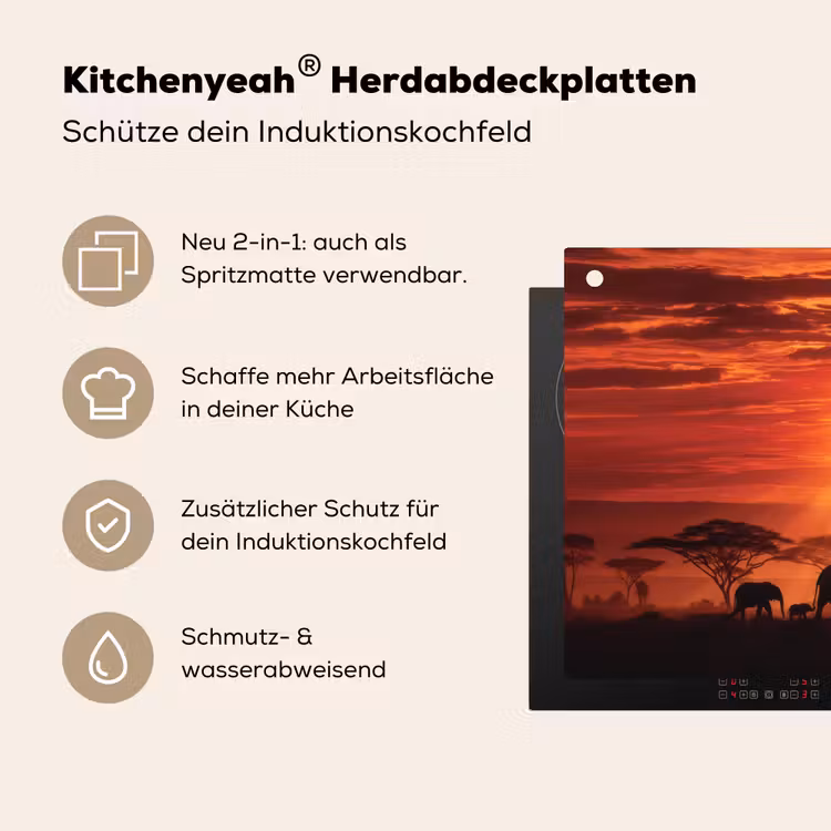 Savanne - Olifanten - Zonsondergang Inductie beschemer met haakjes klein -ky-usp-de