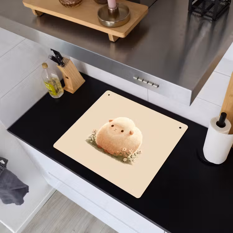Schaap - Beige - Bloemen Inductie beschemer met haakjes middel -sfeer1