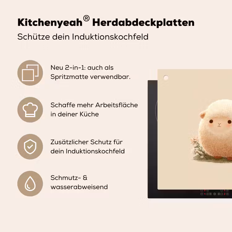 Schaap - Beige - Bloemen Inductie beschemer met haakjes middel -ky-usp-de