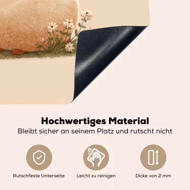 Schaap - Beige - Bloemen Inductie beschemer met haakjes middel -ky-onderkant-de