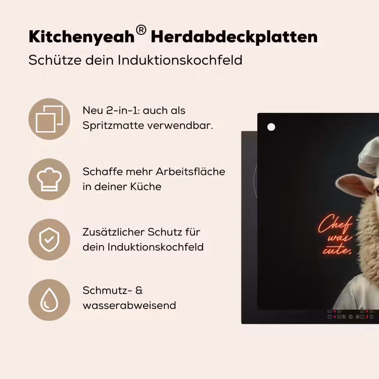 Schaap - Kokskleding - Neon - Quote Inductie beschemer met haakjes klein -ky-usp-de