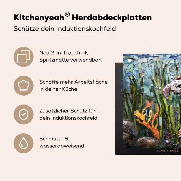 Schildpad - Zeewier - Mozaïek Inductie beschemer met haakjes klein -ky-usp-de