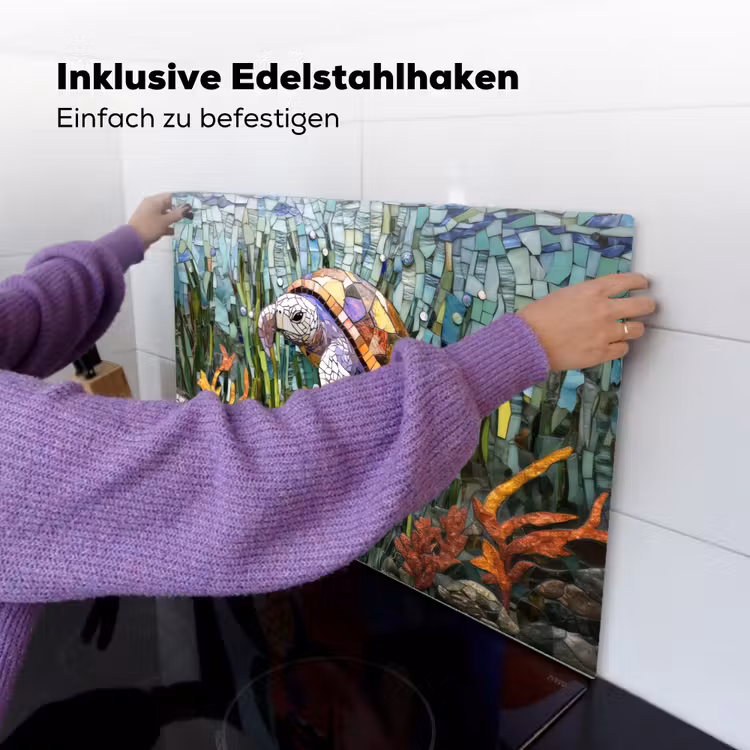 Schildpad - Zeewier - Mozaïek Inductie beschemer met haakjes klein -ky-ophangen-de