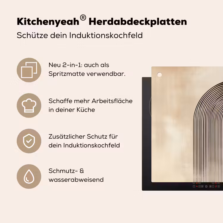 Boog - Strepen - Minimalistisch - Zwart Inductie beschemer met haakjes klein -ky-usp-de
