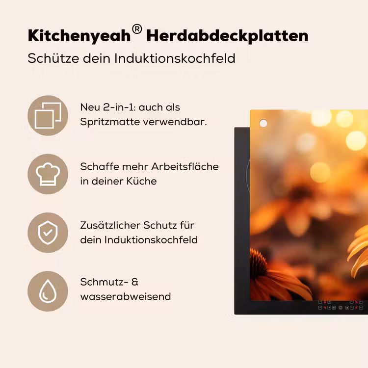 Vlinder - Bloemen - Oranje Inductie beschemer met haakjes klein -ky-usp-de