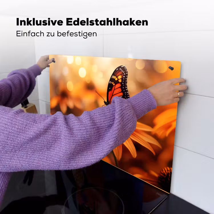 Vlinder - Bloemen - Oranje Inductie beschemer met haakjes klein -ky-ophangen-de