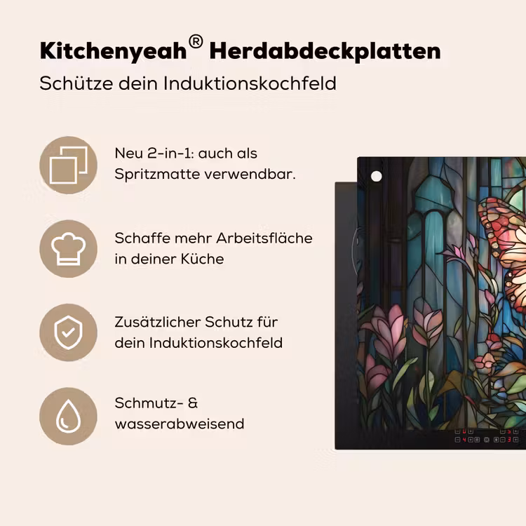Vlinder - Roze - Bloemen - Bladeren Inductie beschemer met haakjes klein -ky-usp-de