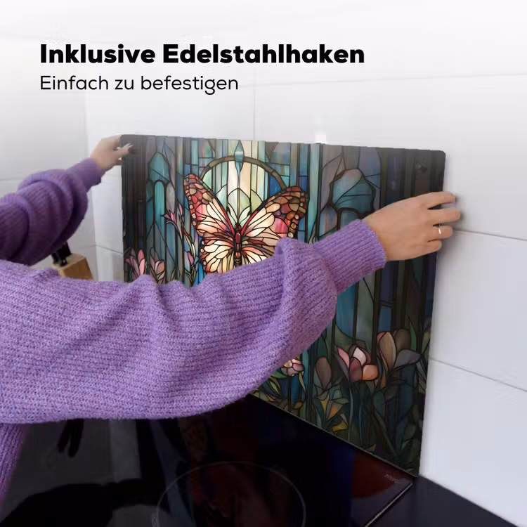 Vlinder - Roze - Bloemen - Bladeren Inductie beschemer met haakjes klein -ky-ophangen-de
