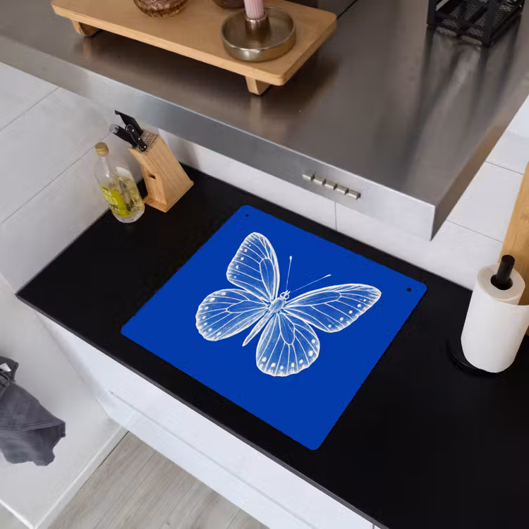 Vlinder - Wit - Getekend - Stippen Inductie beschemer met haakjes middel -sfeer1