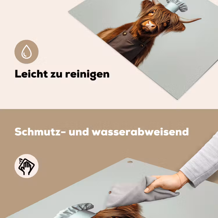 Schotse Hooglander - Bruin - Hoorns - Kokskleding Inductie beschemer met haakjes klein -ky-schoon-de