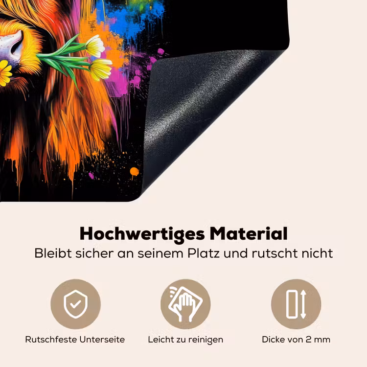 Schotse Hooglander - Graffiti - Kleurrijk - Bloem - Dieren Inductie beschemer met haakjes klein -ky-onderkant-de