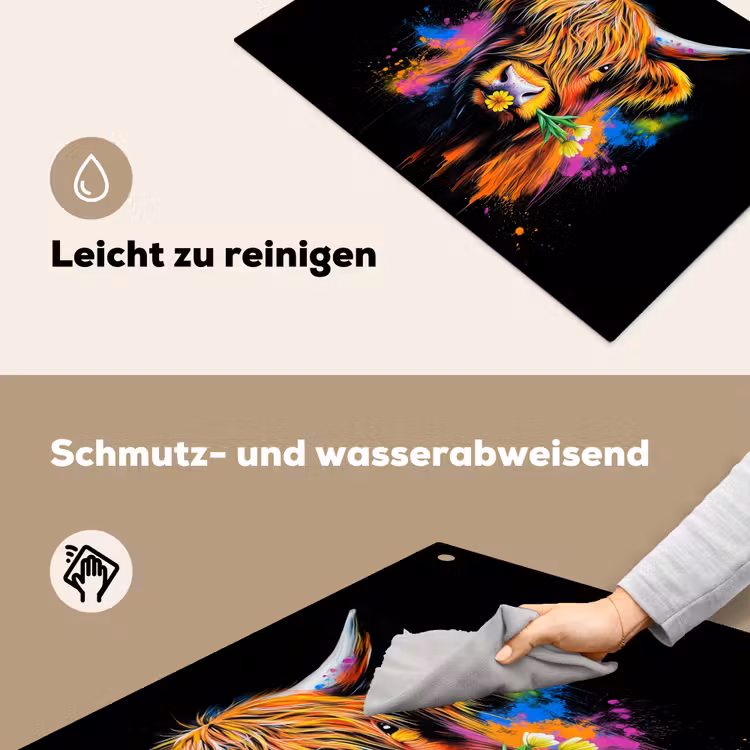 Schotse Hooglander - Graffiti - Kleurrijk - Bloem - Dieren Inductie beschemer met haakjes klein -ky-schoon-de