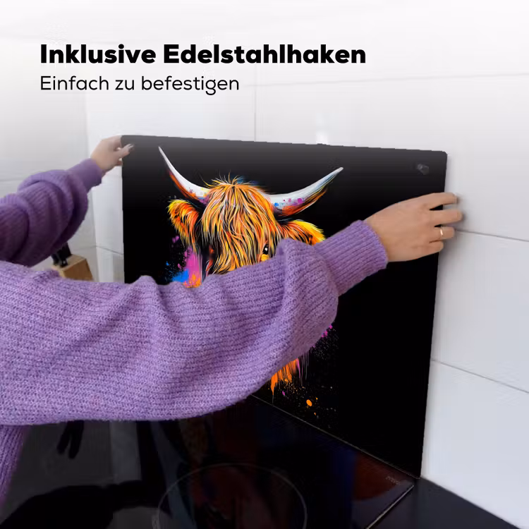 Schotse Hooglander - Graffiti - Kleurrijk - Bloem - Dieren Inductie beschemer met haakjes klein -ky-ophangen-de