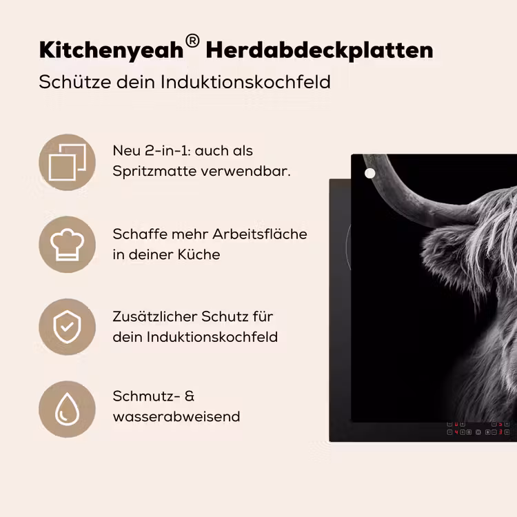 Schotse hooglander - Zwart - Wit Inductie beschemer met haakjes klein -ky-usp-de