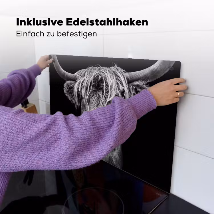 Schotse hooglander - Zwart - Wit Inductie beschemer met haakjes klein -ky-ophangen-de