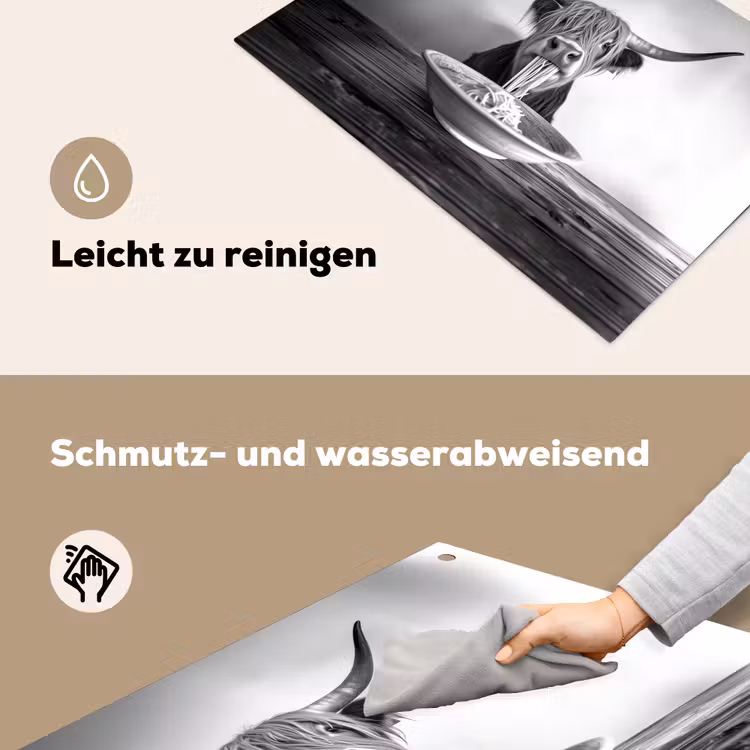 Schotse Hooglander - Spaghetti - Dieren - Zwart wit Inductie beschemer met haakjes klein -ky-schoon-de