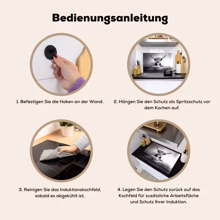 Schotse Hooglander - Spaghetti - Dieren - Zwart wit Inductie beschemer met haakjes klein -ky-gebruik-de