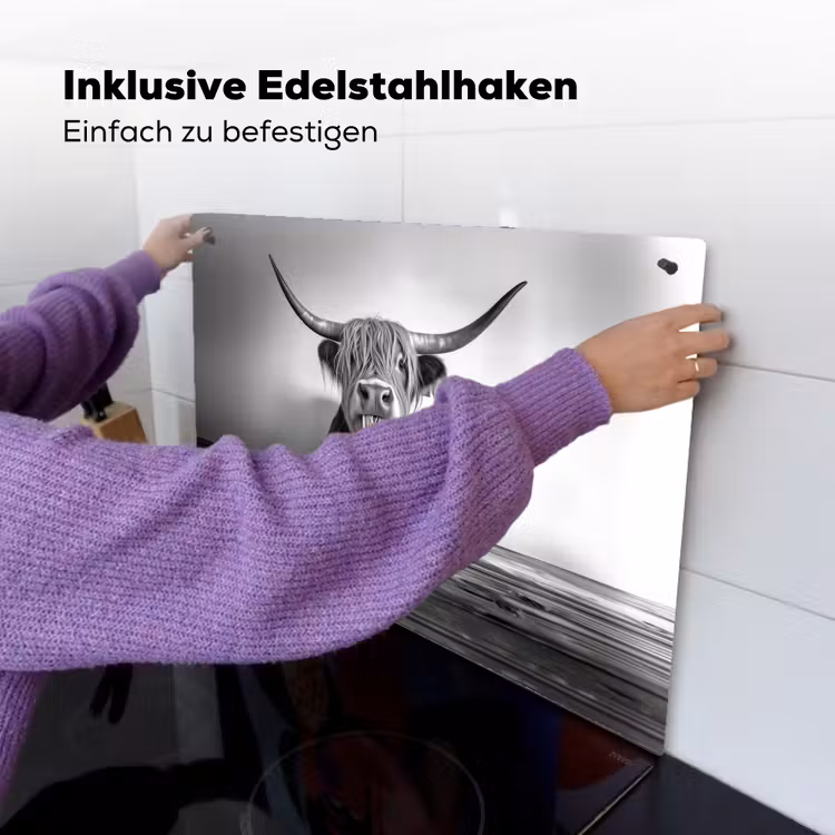 Schotse Hooglander - Spaghetti - Dieren - Zwart wit Inductie beschemer met haakjes klein -ky-ophangen-de