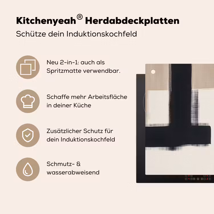 Zwart - Abstract - Japandi Inductie beschemer met haakjes klein -ky-usp-de