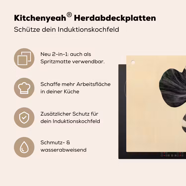 Zwart - Bladeren - Strepen - Minimalistisch Inductie beschemer met haakjes klein -ky-usp-de