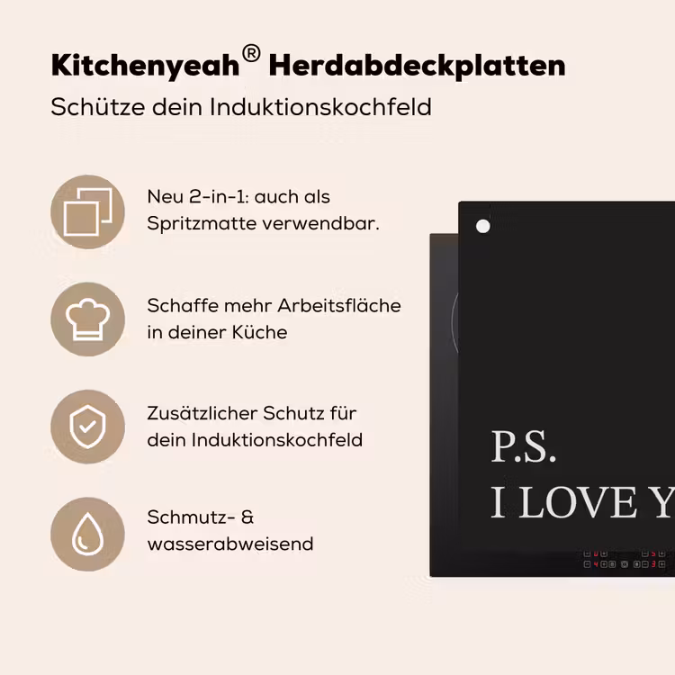 Zwart - Minimalistisch - Valentijn Inductie beschemer met haakjes klein -ky-usp-de